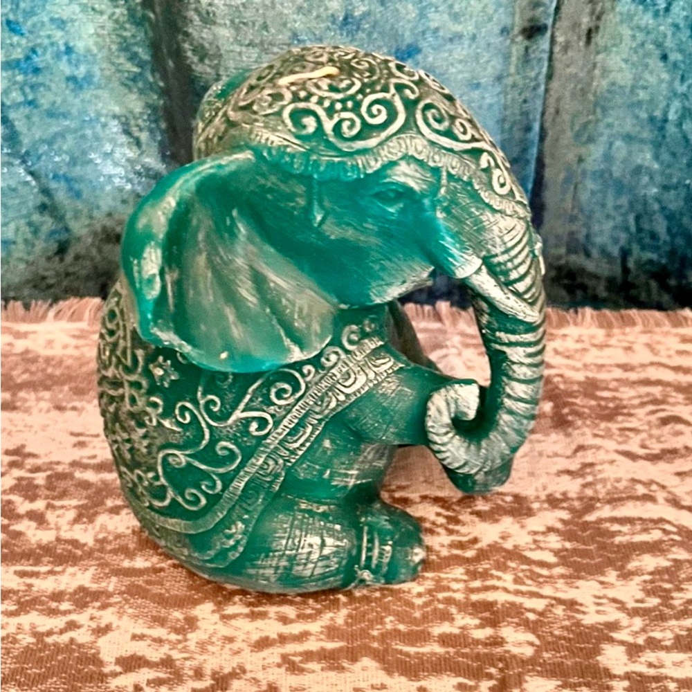 Turquoise Elephant Candle - Intricate Design
